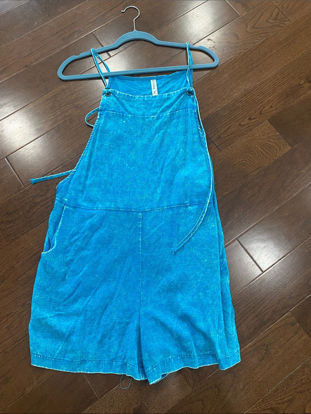 Zenana Outfitters Turquoise Blue Linen-Blend Romper